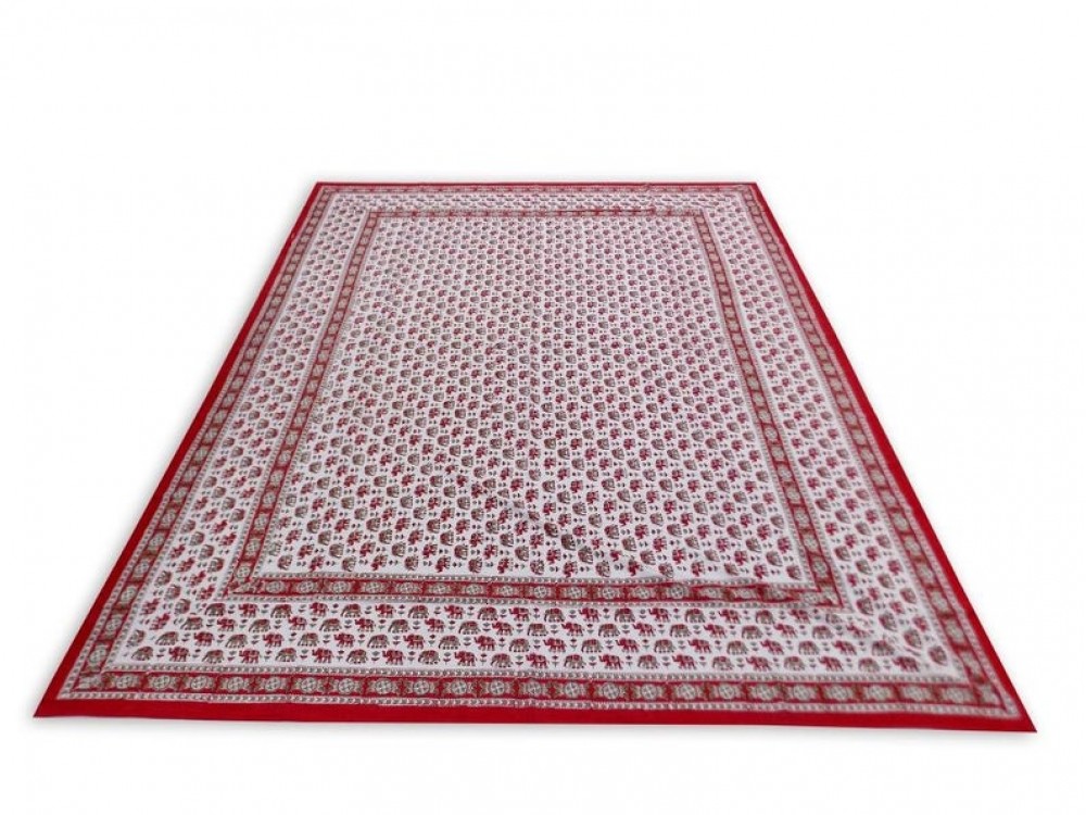 Indian Hand Block Print Design Cotton Bed Sheet Double Bedsheet Queen Size Bedspread Red Color 